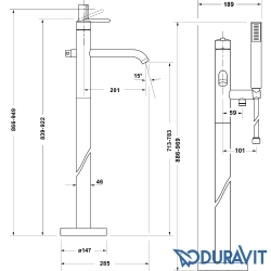 Duravit - Duravit Balcoon Yerden Küvet Bataryası, Mat Siyah (Sıva Üstü Grubu)
