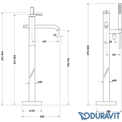 Duravit - Duravit C.1 Yerden Küvet Bataryası, Mat Siyah (Sıva Üstü Grubu)