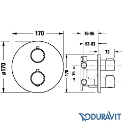 Duravit - Duravit TH Ankastre Termostatik Banyo Bataryası, Tepe ve El Duşu Seti, Fırçalı Bakır