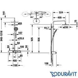 Duravit - Duravit TH 1050 Termostatik Duş Bataryalı Duş Sistemi, Mat Siyah