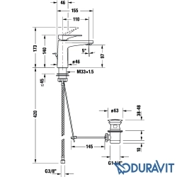 Duravit - Duravit Tulum Lavabo Bataryası, Sifon Kumandalı, Mat Siyah (S-Boy)