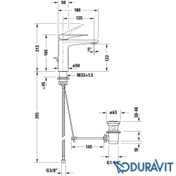 Duravit - Duravit Tulum Lavabo Bataryası, Sifon Kumandalı, Mat Siyah (M Boy)