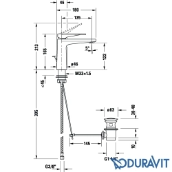 Duravit - Duravit Tulum Lavabo Bataryası, Sifon Kumandalı, Mat Siyah (M-Boy)