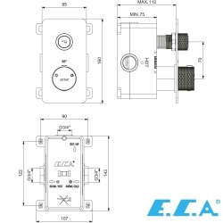 E.C.A - ECA Life Termostatik Ankastre Duş Bataryası, On/Off Butonlu, Tek Yollu, Mat Siyah