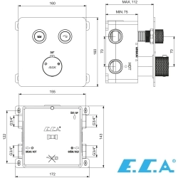 E.C.A - ECA Life Termostatik Ankastre Banyo/Duş Bataryası, On/Off Butonlu, 2 Yollu, Mat Siyah