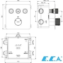 E.C.A - ECA Life Termostatik Ankastre Banyo Bataryası, On/Off Butonlu, 3 Yollu, Mat Siyah
