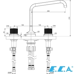 E.C.A - ECA Life 3 Delikli Kuğu Borulu Ankastre Lavabo Bataryası, Mat Siyah