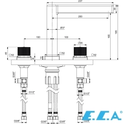 E.C.A - ECA Life 3 Delikli Ankastre Lavabo Bataryası, Mat Antrasit
