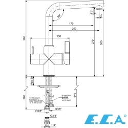 E.C.A - ECA Life Çift Akışlı (Dual Flow) Arıtma Çıkışlı Eviye Bataryası, Mat Siyah