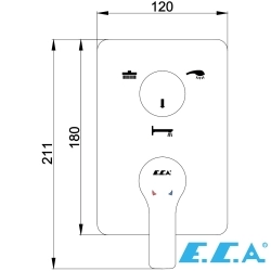 E.C.A - ECA Luna Ankastre Banyo Bataryası (Sıva Üstü Grubu), 3 Yollu, Altın