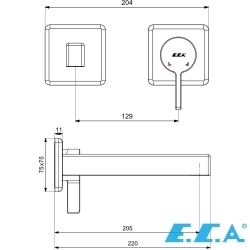 E.C.A - ECA Life Ankastre Lavabo Bataryası (Sıva Üstü Grubu), 2 Delikli, Mat Antrasit