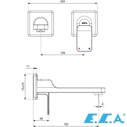 E.C.A - ECA Dream Ankastre Lavabo Bataryası (Sıva Üstü Grubu), 2 Delikli, D-Tip, Mat Siyah