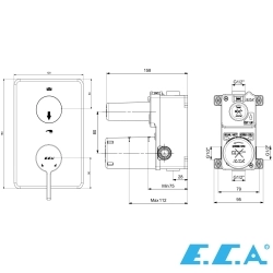 E.C.A - ECA Life 2 Yollu Ankastre Banyo Bataryası, Kare Tepe ve El Duşu Seti, Mat Antrasit