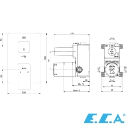 E.C.A - ECA Tiera 2 Yollu Ankastre Banyo Bataryası, Kare Tepe ve El Duşu Seti, Mat Siyah