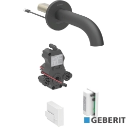 Geberit - Geberit Piave Ankastre Fotoselli Lavabo Bataryası, Kısa Gagalı, Çift Su Girişli, Jeneratörlü, Mat Siyah