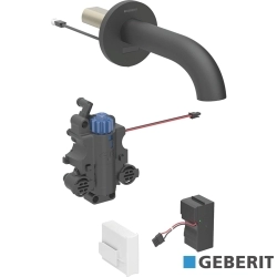 Geberit - Geberit Piave Ankastre Termostatik Fotoselli Lavabo Bataryası, Kısa Gagalı, Çift Su Girişli, Elektrikli, Mat Siyah