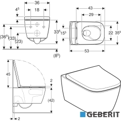 Geberit - Geberit Smyle Kare TurboFlush Asma Klozet (Yavaş Kapanır Klozet Kapağı Dahil)