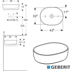 Geberit - Geberit Aniara Eliptik Çanak Lavabo, 45 cm
