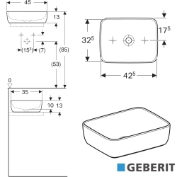 Geberit - Geberit Aniara Dikdörtgen Çanak Lavabo, 45 cm