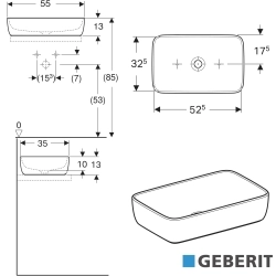 Geberit - Geberit Aniara Dikdörtgen Çanak Lavabo, 55 cm
