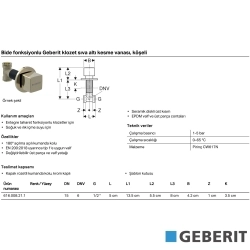 Geberit - Geberit Ankastre Stop Valf,Kare Volanlı , Pirinç