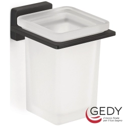 Gedy - Gedy Atena Diş Fırçalığı, Mat Siyah (Duvardan, Krom + Cam) - 4410-14