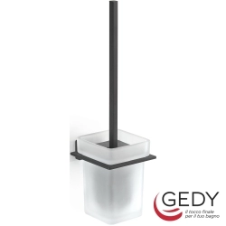 Gedy - Gedy Atena Tuvalet Fırçalığı, Mat Siyah (Duvardan, Krom + Cam) - 4433-03-14
