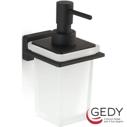 Gedy - Gedy Atena Sıvı Sabunluk, Mat Siyah (Duvardan, Krom + Cam) - 4481-14