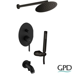 Gpd - GPD Gildo 2 Yollu Ankastre Banyo Bataryası, Yuvarlak Tepe ve El Duşu, Çıkış Ucu Seti, Mat Siyah