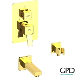 Gpd - GPD Tulio Ankastre Banyo Bataryası, 3 Yollu (Çıkış Ucu ve El Duşu Çıkışı Dahil), Altın