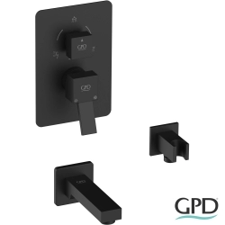 Gpd - GPD Tulio Ankastre Banyo Bataryası, 3 Yollu (Çıkış Ucu ve El Duşu Çıkışı Dahil), Siyah