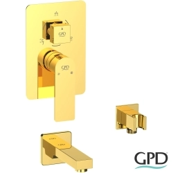 Gpd - GPD Provido Ankastre Banyo Bataryası, 3 Yollu (Çıkış Ucu ve El Duşu Çıkışı Dahil), Altın