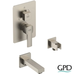 Gpd - GPD Pedra Ankastre Banyo Bataryası, 3 Yollu (Çıkış Ucu ve El Duşu Çıkışı Dahil), Fırçalı Nikel