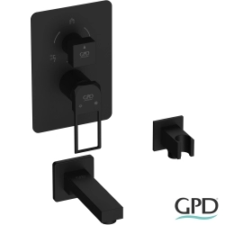 Gpd - GPD Quadro Ankastre Banyo Bataryası, 3 Yollu (Çıkış Ucu ve El Duşu Çıkışı Dahil), Siyah