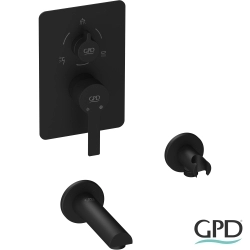 Gpd - GPD Solus Ankastre Banyo Bataryası, 3 Yollu (Çıkış Ucu ve El Duşu Çıkışı Dahil), Siyah