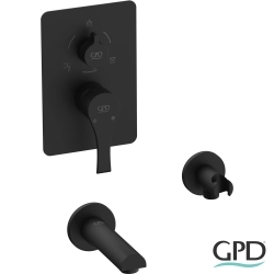 Gpd - GPD Atros Ankastre Banyo Bataryası, 3 Yollu (Çıkış Ucu ve El Duşu Çıkışı Dahil), Siyah