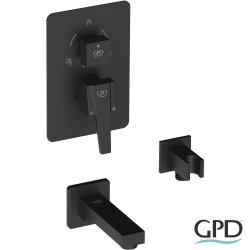 Gpd - GPD Ritmo Ankastre Banyo Bataryası, 3 Yollu (Çıkış Ucu ve El Duşu Çıkışı Dahil), Siyah