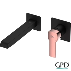 Gpd - GPD Pedra Duvardan Ankastre Lavabo Bataryası, Siyah-Bakır