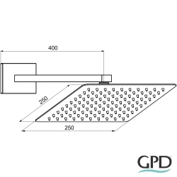 Gpd - GPD Ankastre Duvardan Duş Başlığı (Duş Dirseği ile Birlikte), 25x25 cm