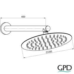 Gpd - GPD Ankastre Duvardan Duş Başlığı (Duş Dirseği ile Birlikte), 25 cm