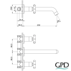 Gpd - GPD Nino Duvardan Ankastre Lavabo Bataryası, Bakır