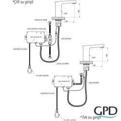 Gpd - GPD Fotoselli Lavabo Bataryası (Tek Su Girişli-Pilli ve Elektrikli), Bakır