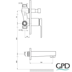Gpd - GPD Quadro Ankastre Banyo Bataryası (Çıkış Ucu Dahil), Siyah