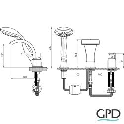 Gpd - GPD Atros Ankastre Küvet Bataryası (3 Delikli), Altın