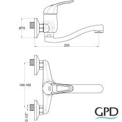 Gpd - GPD Adrio Duvardan Lavabo Bataryası, Siyah
