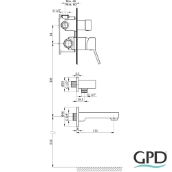Gpd - GPD Tulio Ankastre Banyo Bataryası, 3 Yollu (Çıkış Ucu ve El Duşu Çıkışı Dahil), Siyah