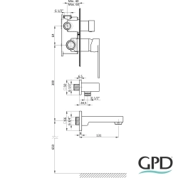 Gpd - GPD Provido Ankastre Banyo Bataryası, 3 Yollu (Çıkış Ucu ve El Duşu Çıkışı Dahil), Altın