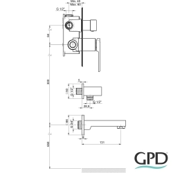 Gpd - GPD Quadro Ankastre Banyo Bataryası, 3 Yollu (Çıkış Ucu ve El Duşu Çıkışı Dahil), Siyah