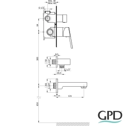 Gpd - GPD Ritmo Ankastre Banyo Bataryası, 3 Yollu (Çıkış Ucu ve El Duşu Çıkışı Dahil), Siyah
