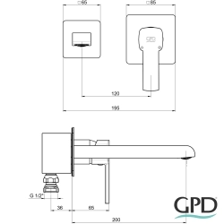 Gpd - GPD Pedra Duvardan Ankastre Lavabo Bataryası, Fırçalı Nikel